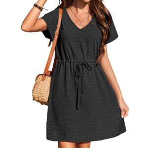 Women's XXL Short Sleeve Black Swim Coverup Dress Drawstring Waist NWOT (20-22)